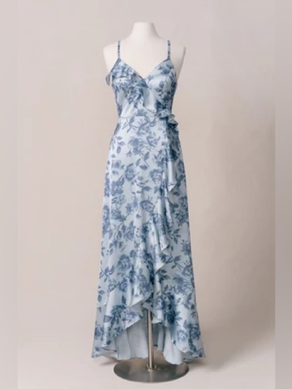 Revelry “Paloma” Light Blue Floral High-Low Wrap Dress